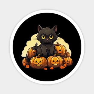 Halloween Black Cat and Pumpkins Magnet